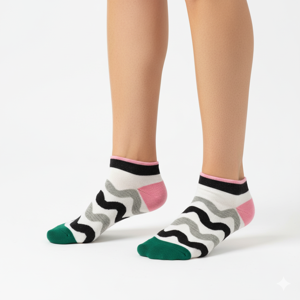 [10208] - 5 Pairs Women’s Low-Cut Cotton Socks – Casual, Breathable & Trendy 
