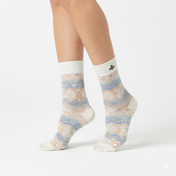 [20005] - 3 Pairs Women’s Sheer High-Cut Crew Socks – Breathable Floral Motifs