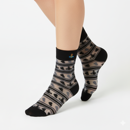 [20019] - 3 Pairs Women’s Sheer High-Cut Crew Socks – Breathable Floral Motifs