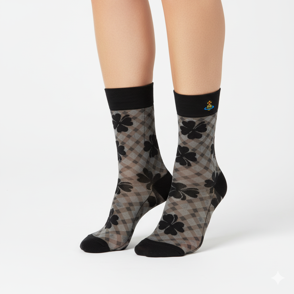 [20025] - 3 Pairs Women’s Sheer High-Cut Crew Socks – Breathable Floral Motifs, Neutral Tones_0