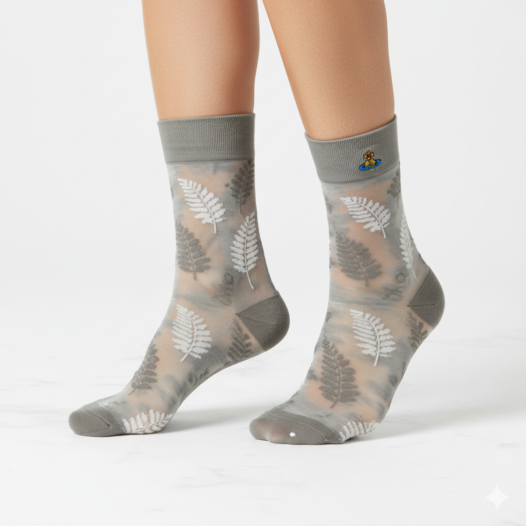 [20028] - 3 Pairs Women’s Sheer High-Cut Crew Socks – Breathable Floral Motifs_0