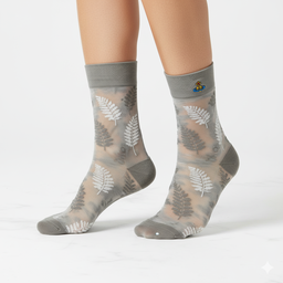[20028] - 3 Pairs Women’s Sheer High-Cut Crew Socks – Breathable Floral Motifs