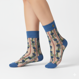 [20032] - 3 Pairs Women’s Sheer High-Cut Crew Socks – Breathable Floral Motifs