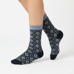 [20036] - 3 Pairs Women’s Cotton Blend High-Cut Crew Socks – Breathable Stripes/Shapes & Everyday Comfort