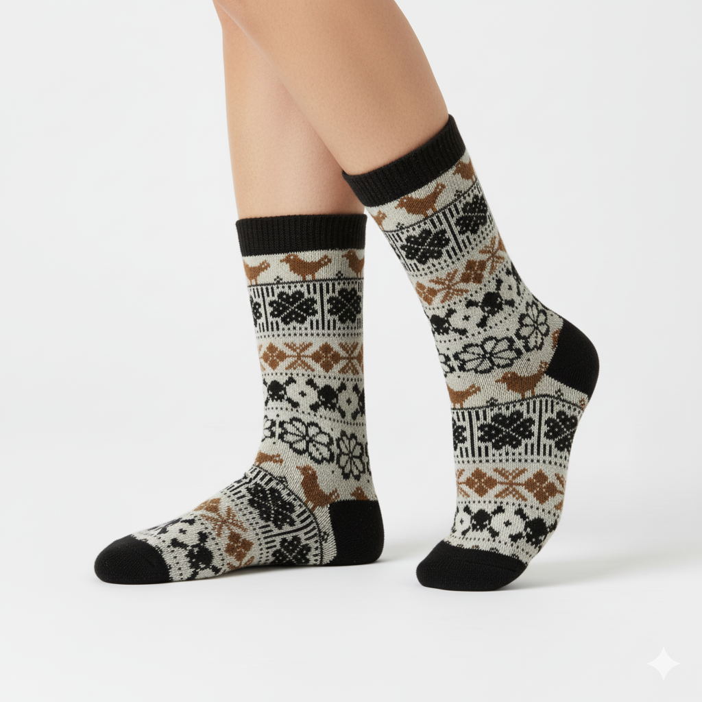 [20036] - 3 Pairs Women’s Cotton Blend High-Cut Crew Socks – Breathable Stripes/Shapes & Everyday Comfort