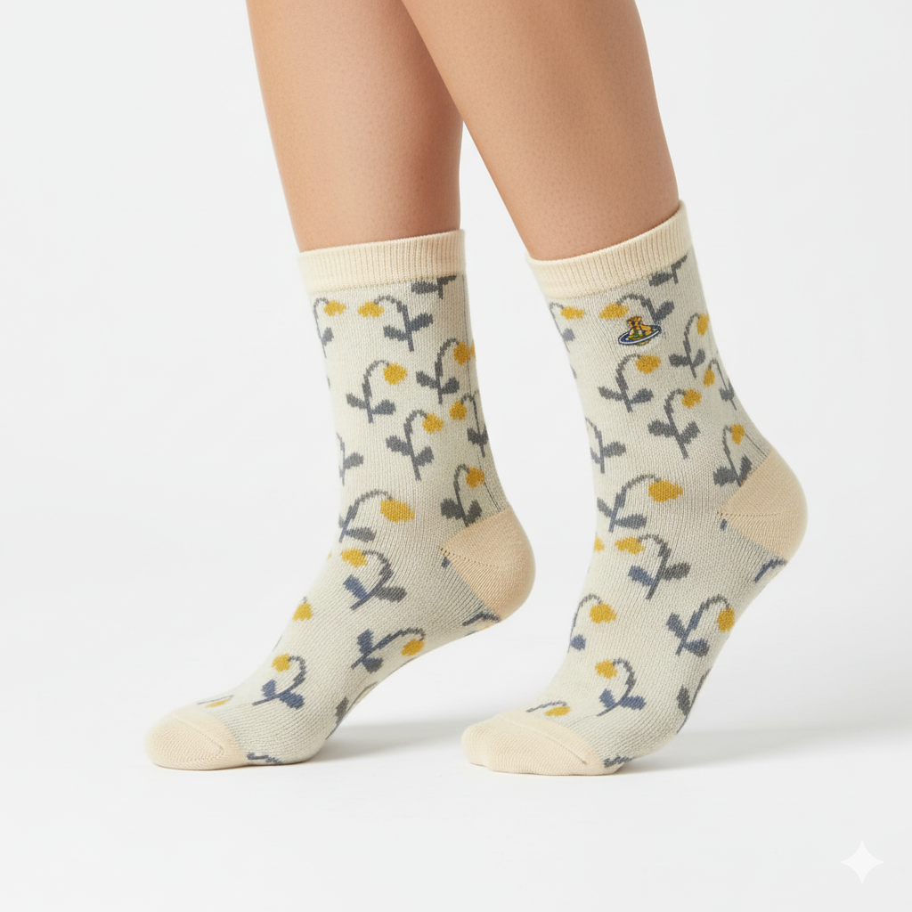 [20037] - 3 Pairs Women’s Cotton Blend High-Cut Crew Socks – Breathable Stripes/Shapes & Everyday Comfort_1