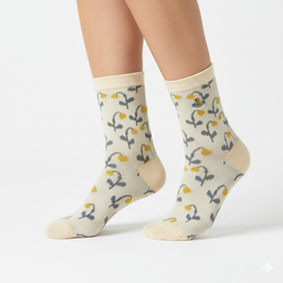[20037] - 3 Pairs Women’s Cotton Blend High-Cut Crew Socks – Breathable Stripes/Shapes & Everyday Comfort