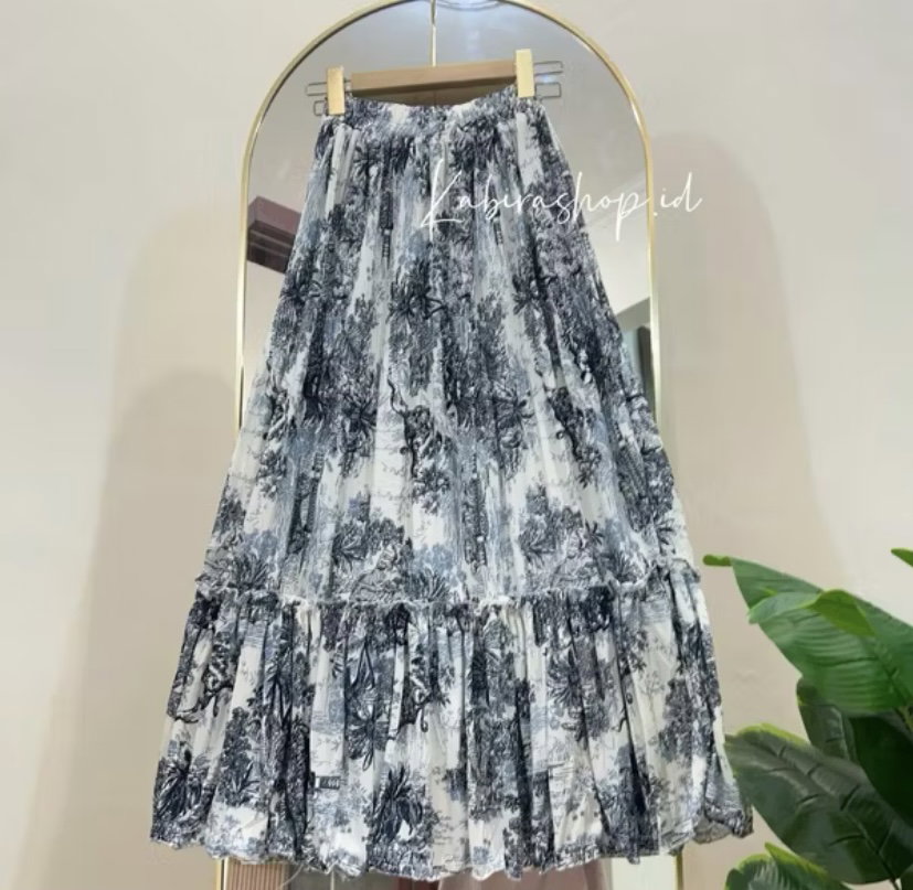 ￼Rok Plisket Tutu Plisket Rempel Motif Bunga Wanita Korea style Long Skirt_3