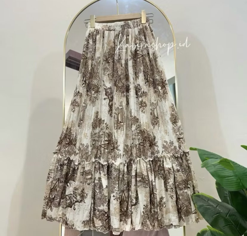 ￼Rok Plisket Tutu Plisket Rempel Motif Bunga Wanita Korea style Long Skirt_6
