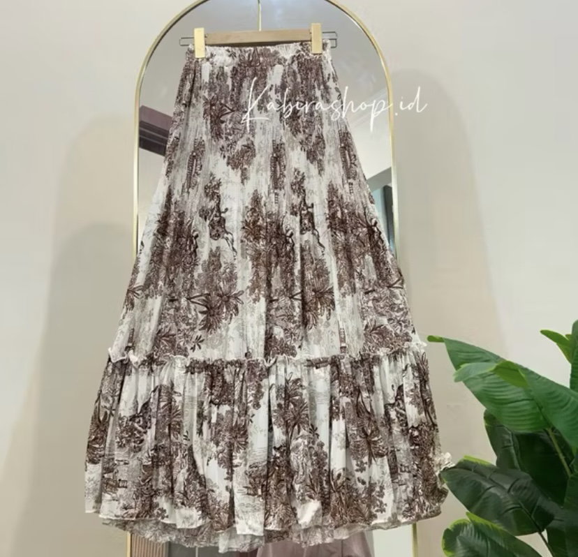 ￼Rok Plisket Tutu Plisket Rempel Motif Bunga Wanita Korea style Long Skirt_7