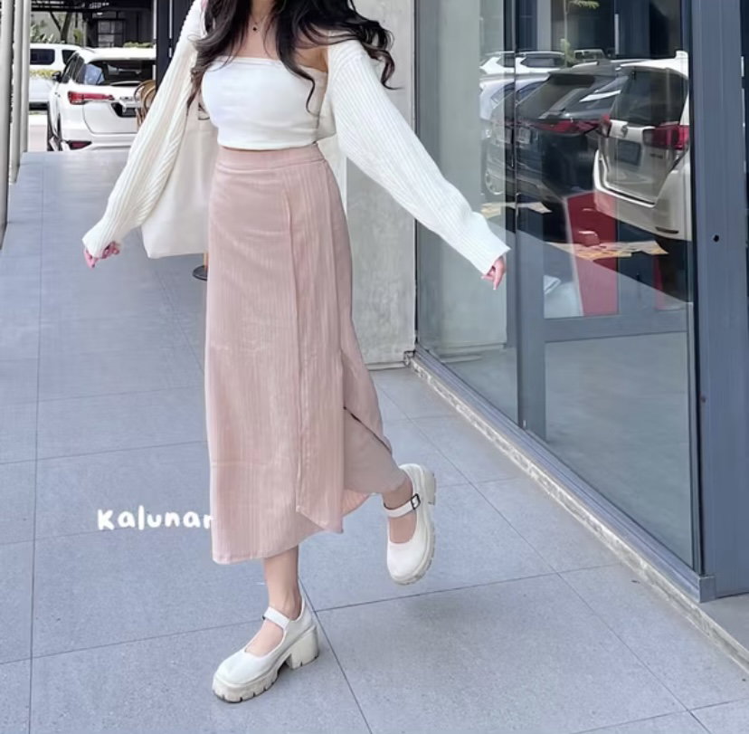 ￼KALUNAR Lumi Skirt (Rok Korean Flowy Bahan Jatuh Wanita)_3