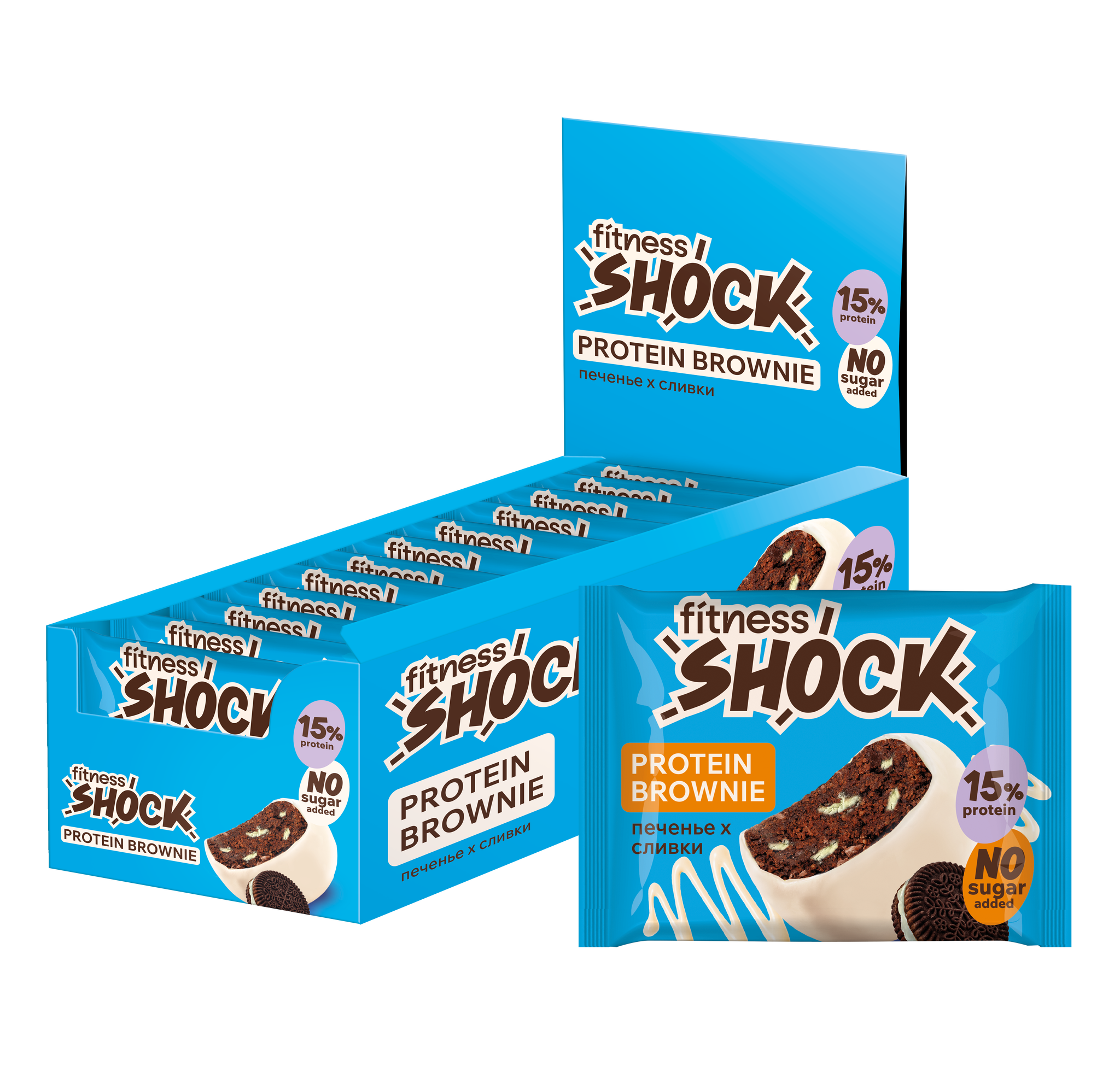 Protein Brownie «Cookie Cream» FitnesShock, 1 box (12 pieces)_1
