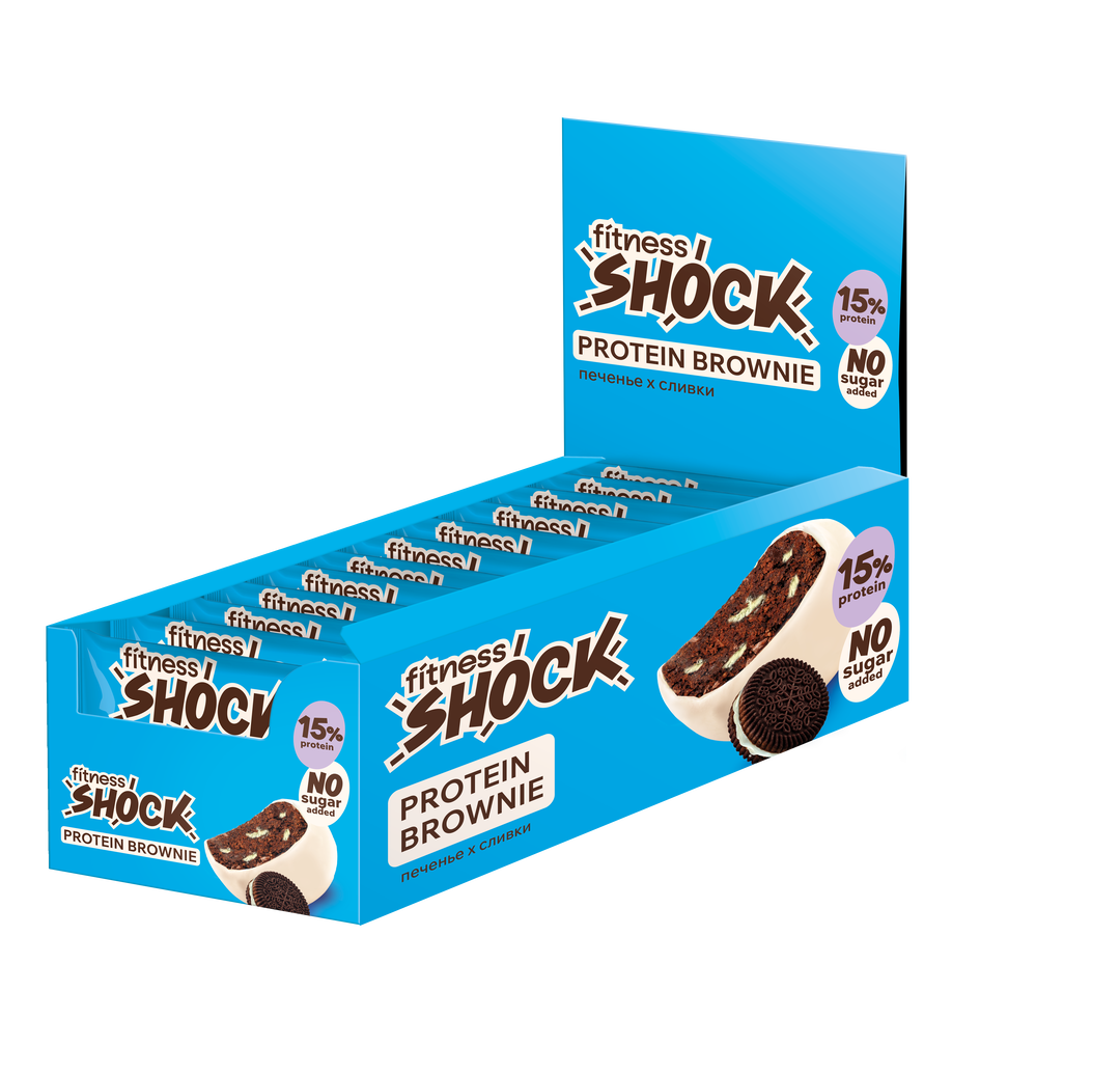 Protein Brownie «Cookie Cream» FitnesShock, 1 box (12 pieces)