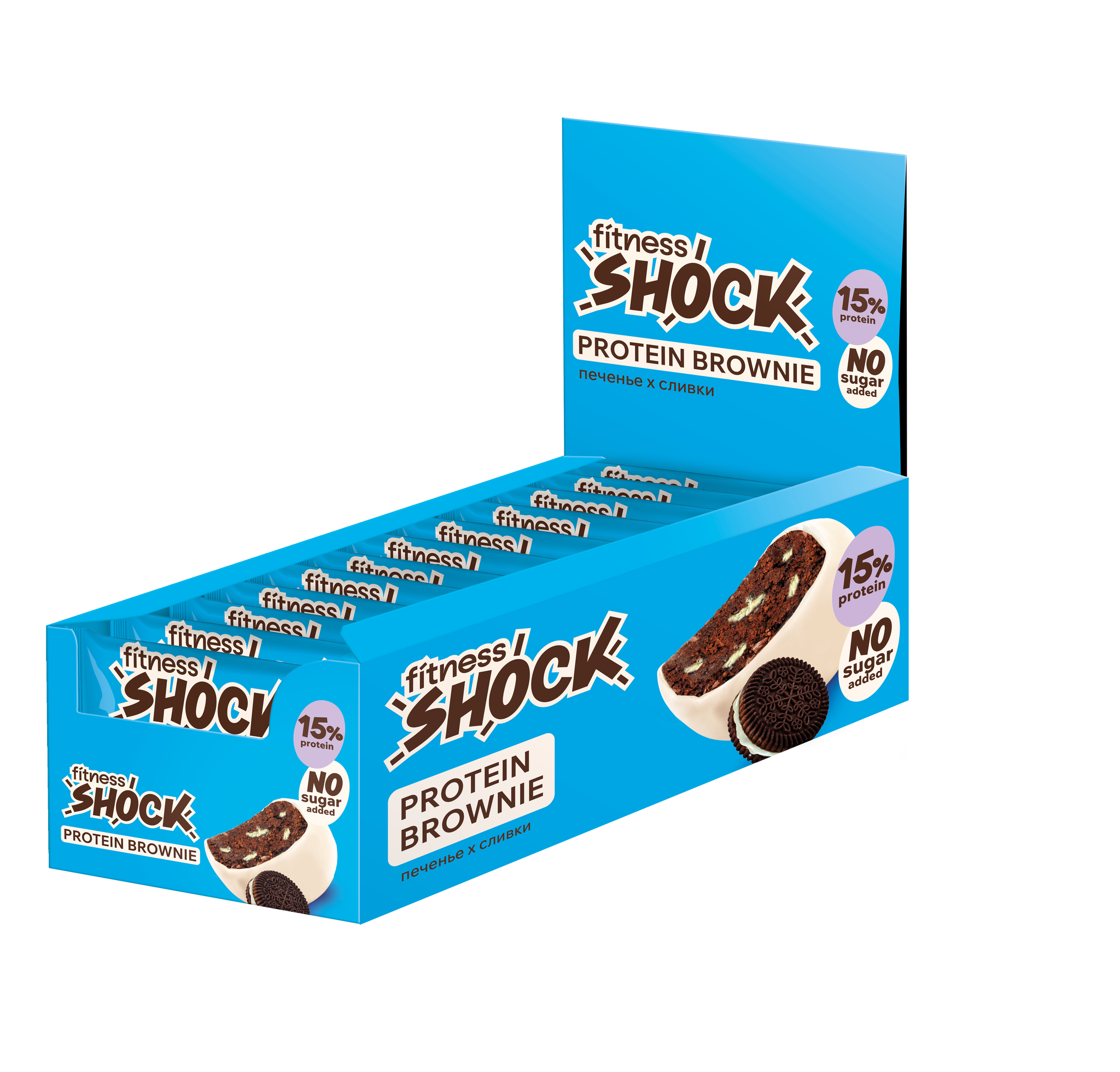 Protein Brownie «Cookie Cream» FitnesShock, 1 box (12 pieces)_0