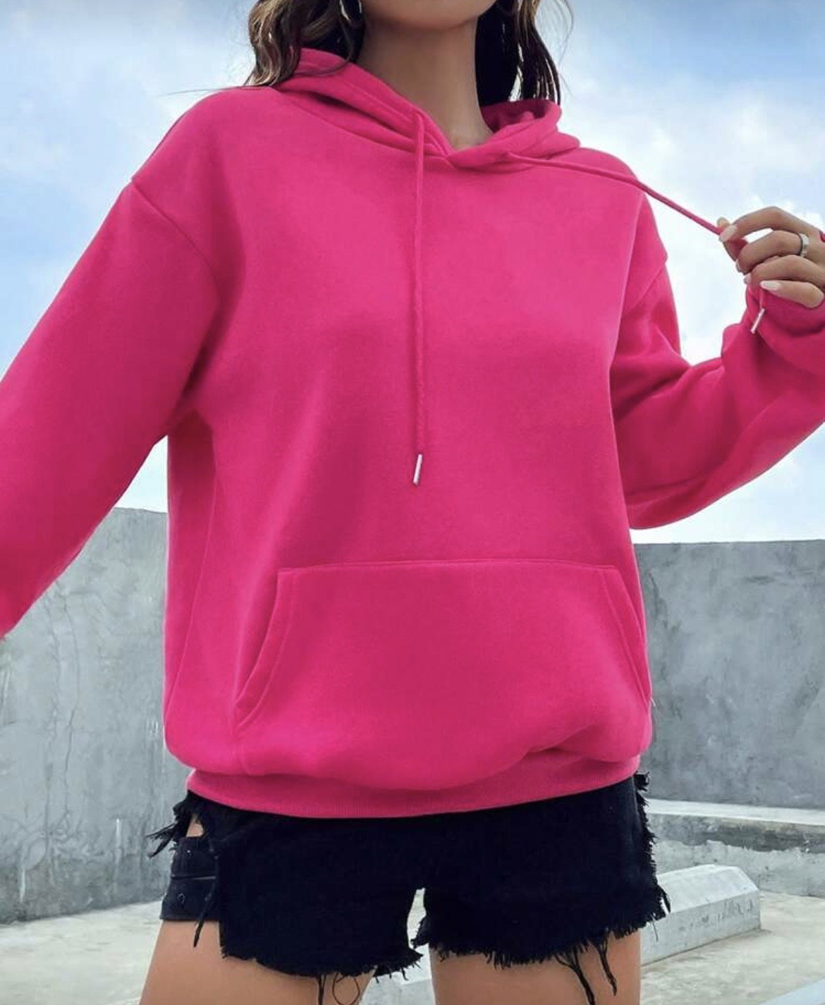 Plain Solid Color Drawstring hoodie
