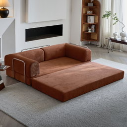 Compression Sofa Bed – Convertible Corduroy Couch in Chestnut Brown