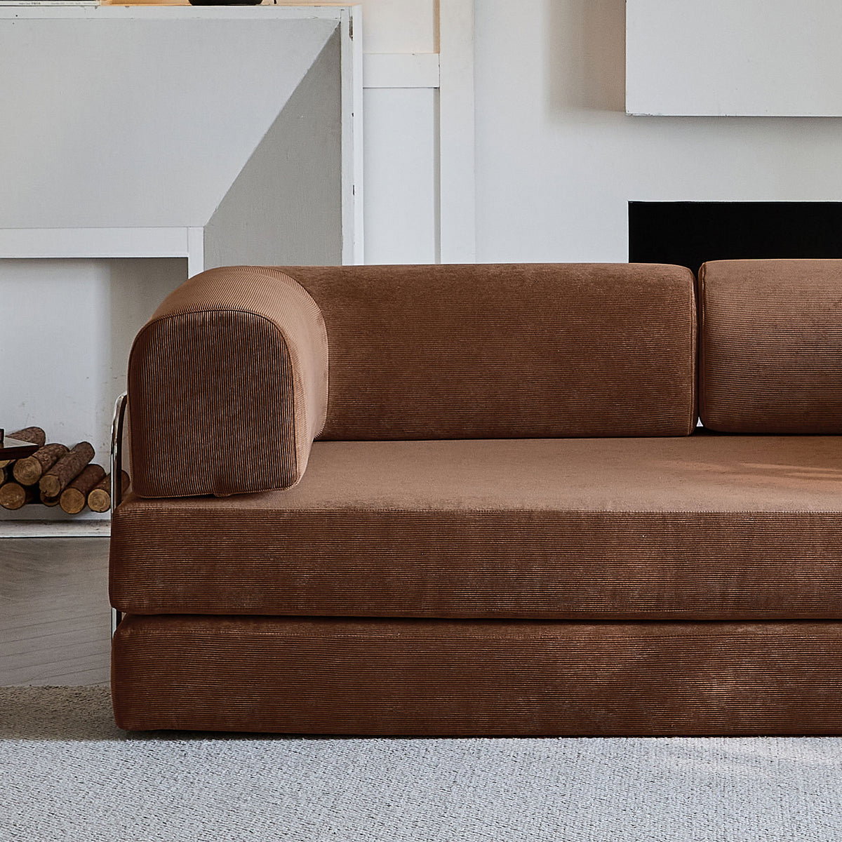 Compression Sofa Bed – Convertible Corduroy Couch in Chestnut Brown_7