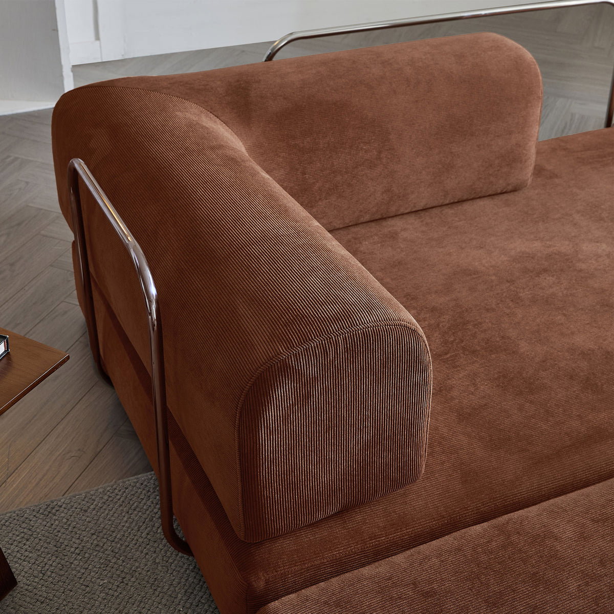 Compression Sofa Bed – Convertible Corduroy Couch in Chestnut Brown_6