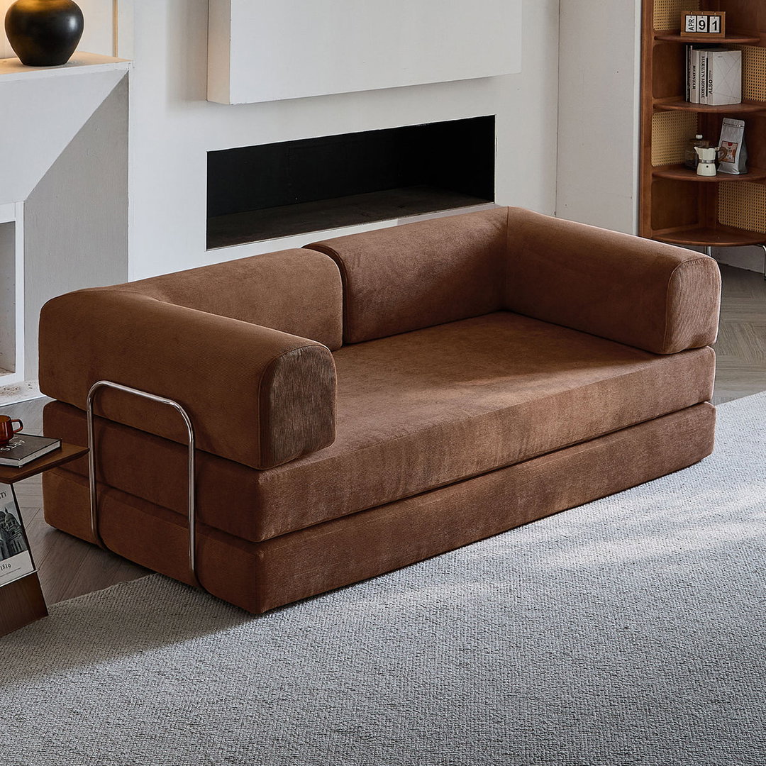 Compression Sofa Bed – Convertible Corduroy Couch in Chestnut Brown