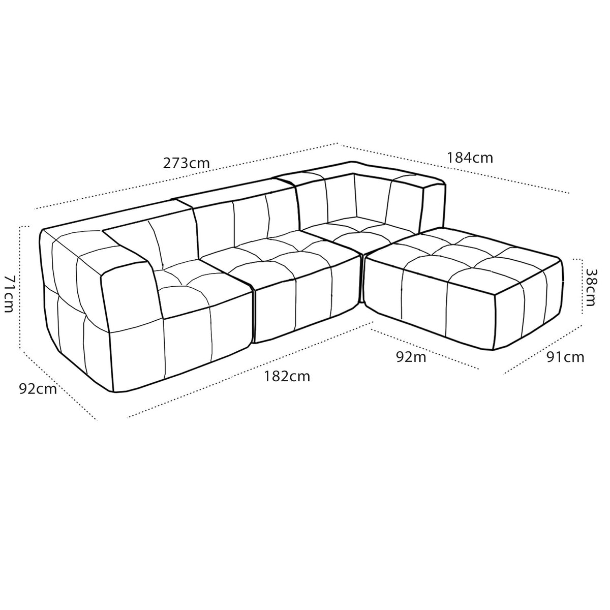 Sorrento Modular Sofa 3 Seater With Ottoman – Beige Flannel_2