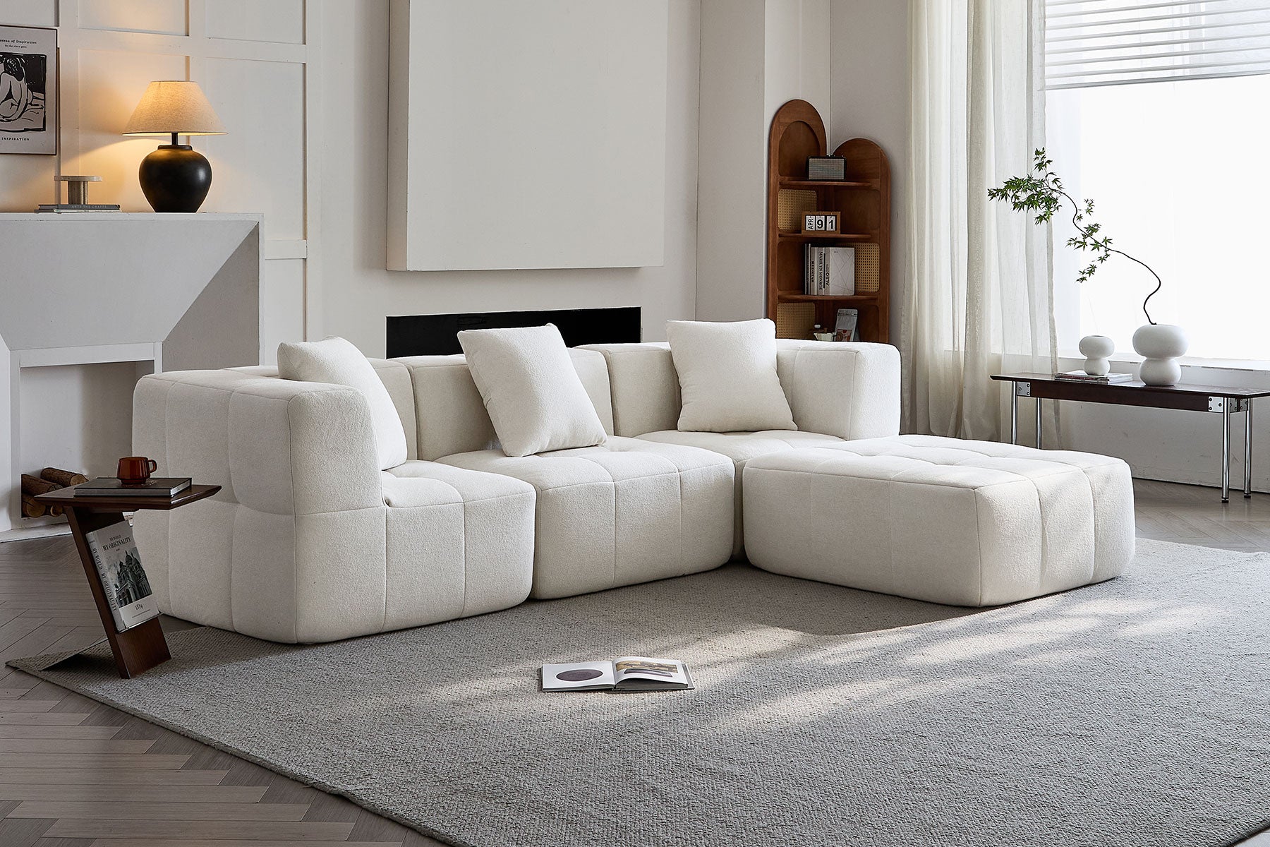 Sorrento Modular Sofa 3 Seater With Ottoman – Beige Flannel_1