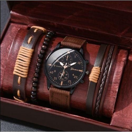 Montre à Quartz en Toile Trois Yeux pour Homme avec Ensemble Bracelet_0