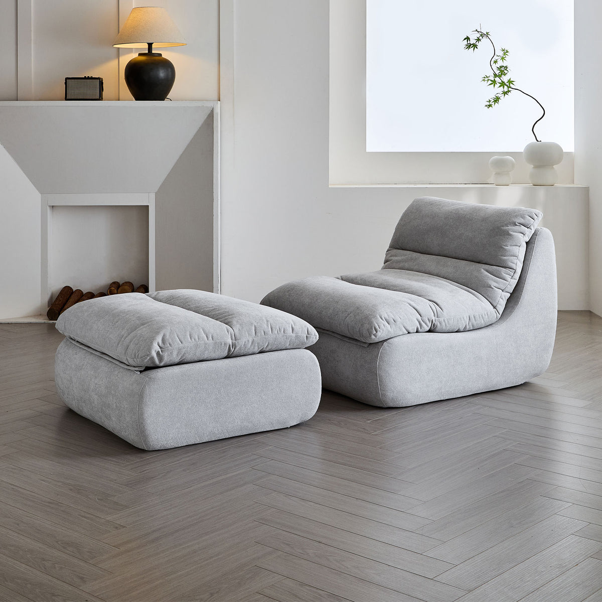 Archer Lounge Chair & Ottoman Set – Pebble Grey Flannel_1