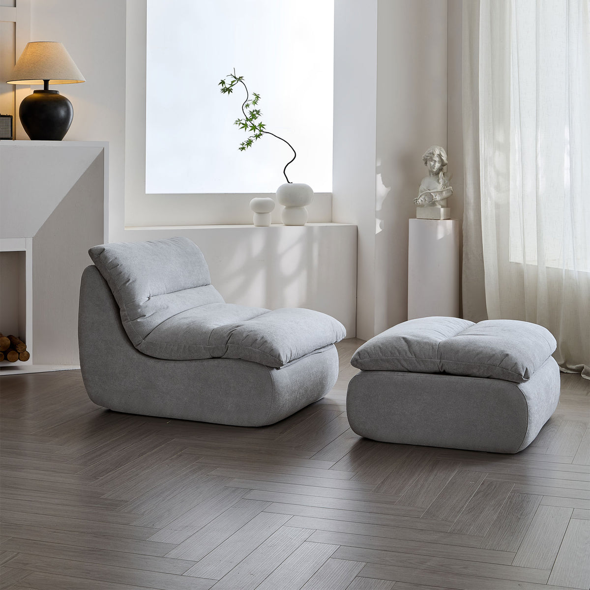 Archer Lounge Chair & Ottoman Set – Pebble Grey Flannel_0