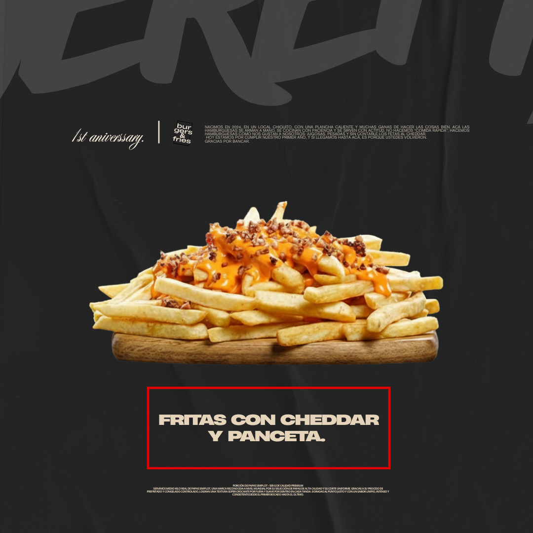 PORCION DE PAPAS CON CHEDDAR Y PANCETA