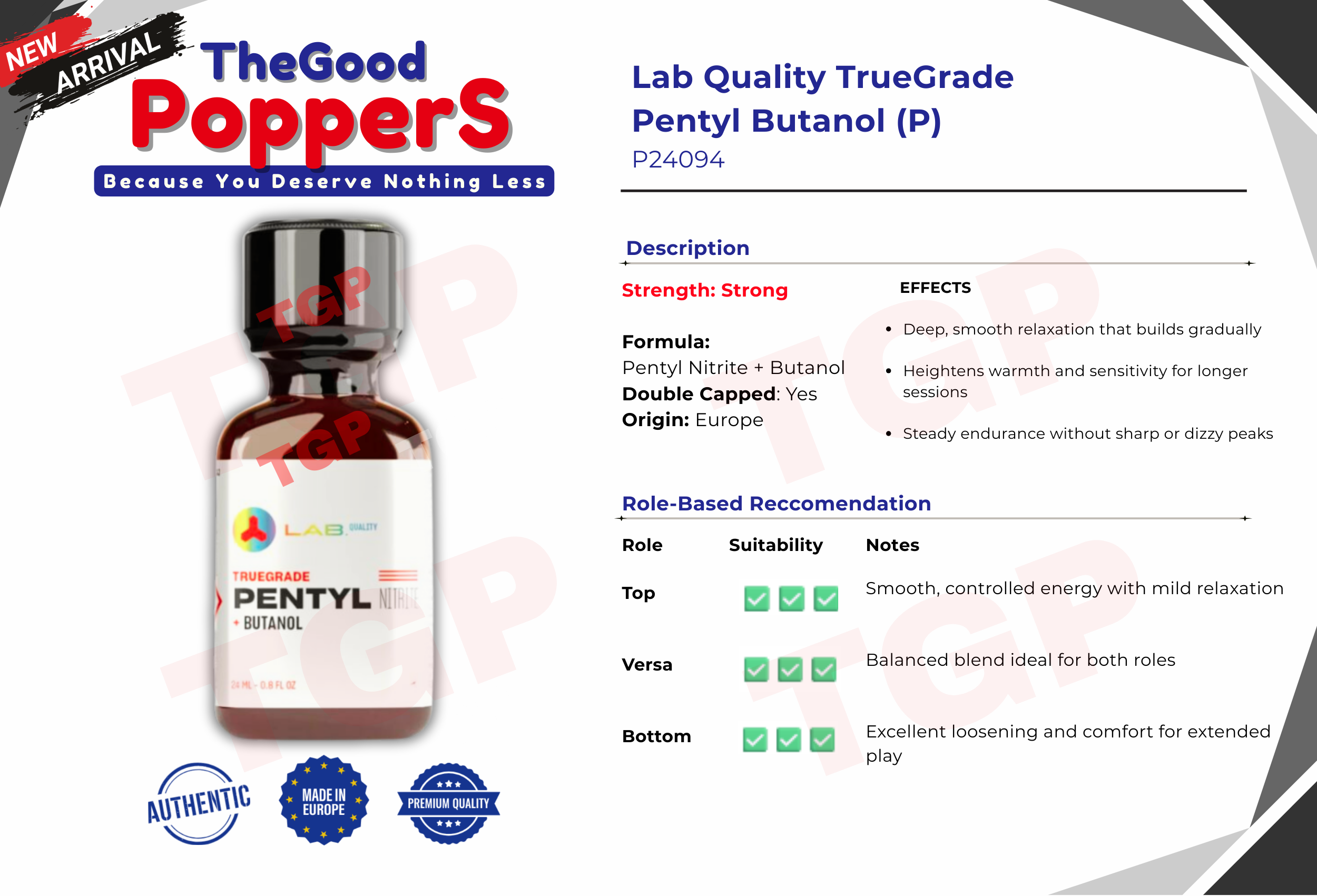 Lab Quality Truegrade Pentyl Butanol 24ml (P)
