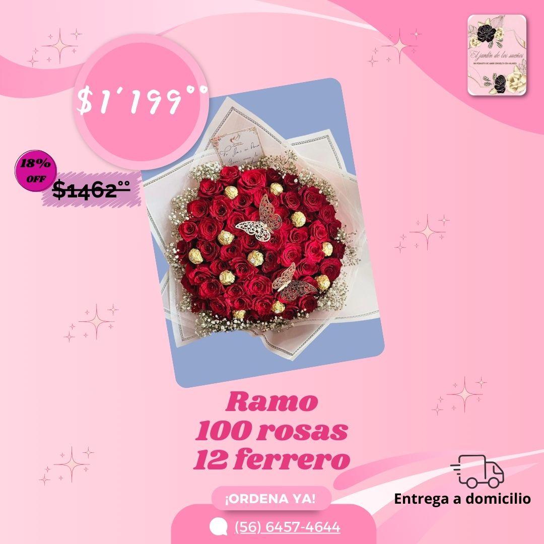 RAMO 100 ROSAS CON FERRERO