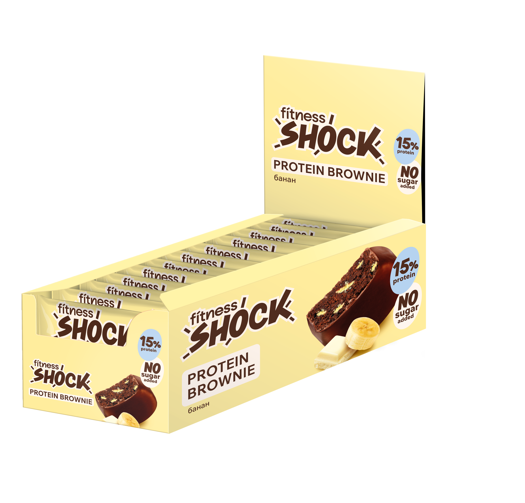 FitnesShock Protein Brownie "Banana Chocolate", 1 box, 10 pieces_1