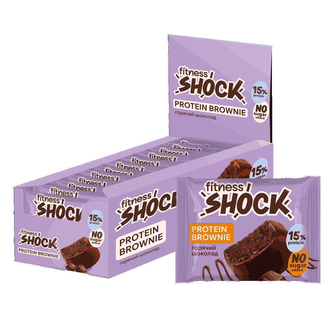 FitnesShock Protein Brownie "Hot Chocolate", 1 box, 12 pieces