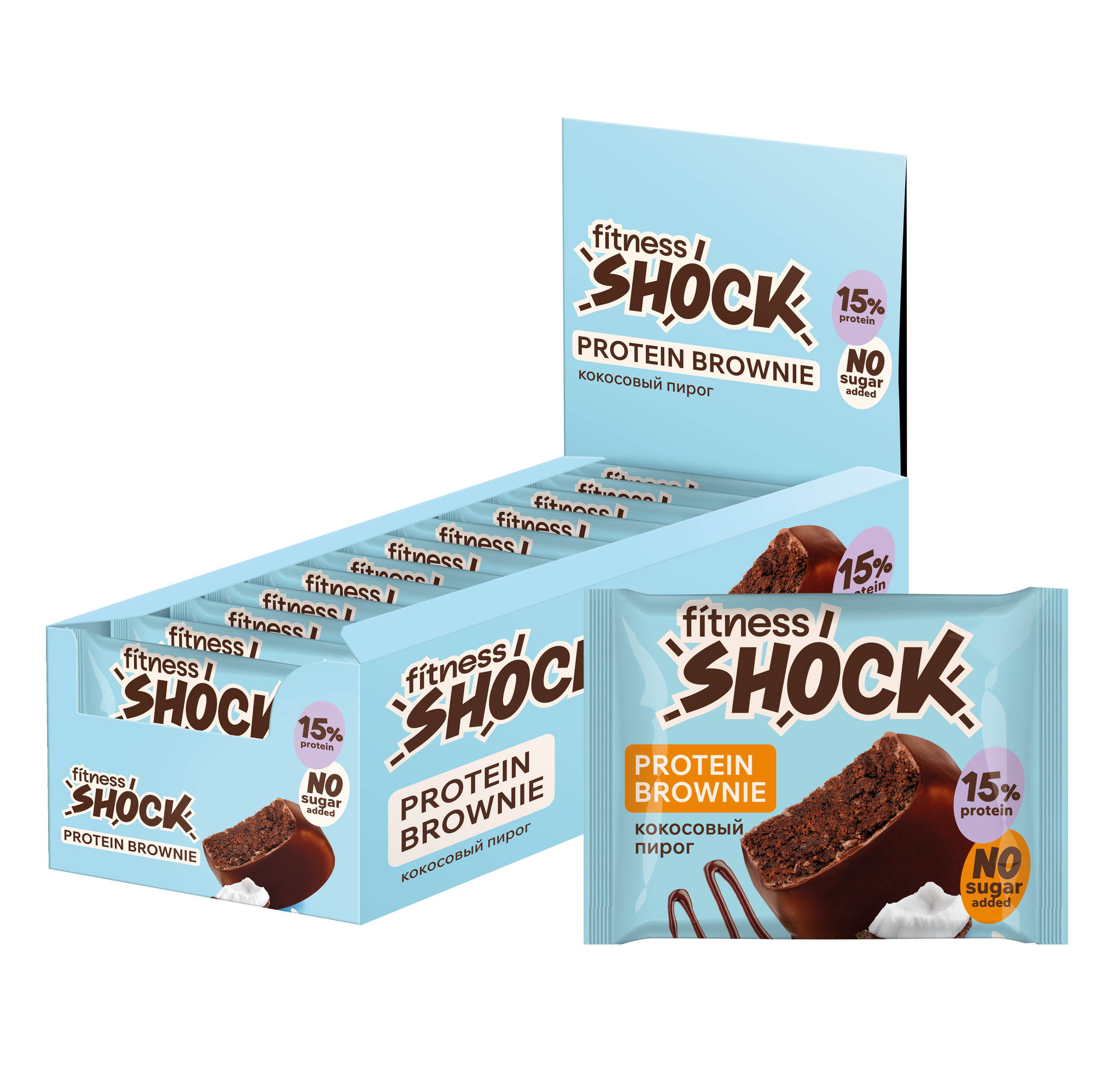 FitnesShock Protein Brownie "Coconut Pie", 1 box, (10 pieces)_0