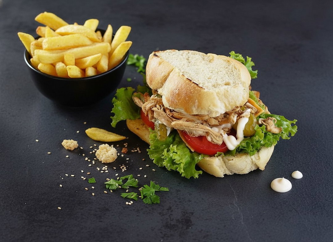 Grilled Chicken Sandwich with Homemade Bread + French Fries 