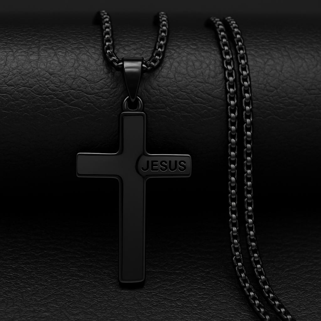 Premium Black Jesus Cross Necklace