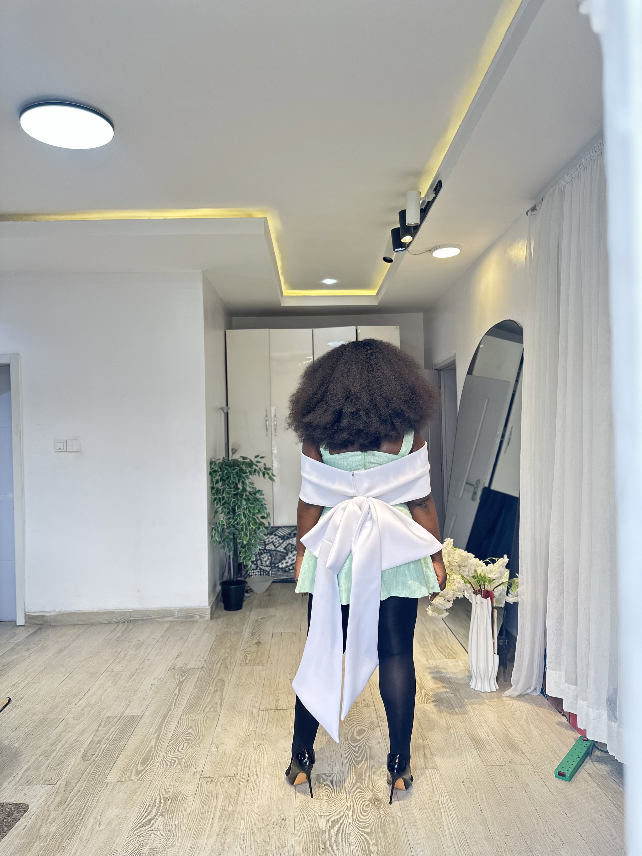 Mini bow dress in mint and white bow _1