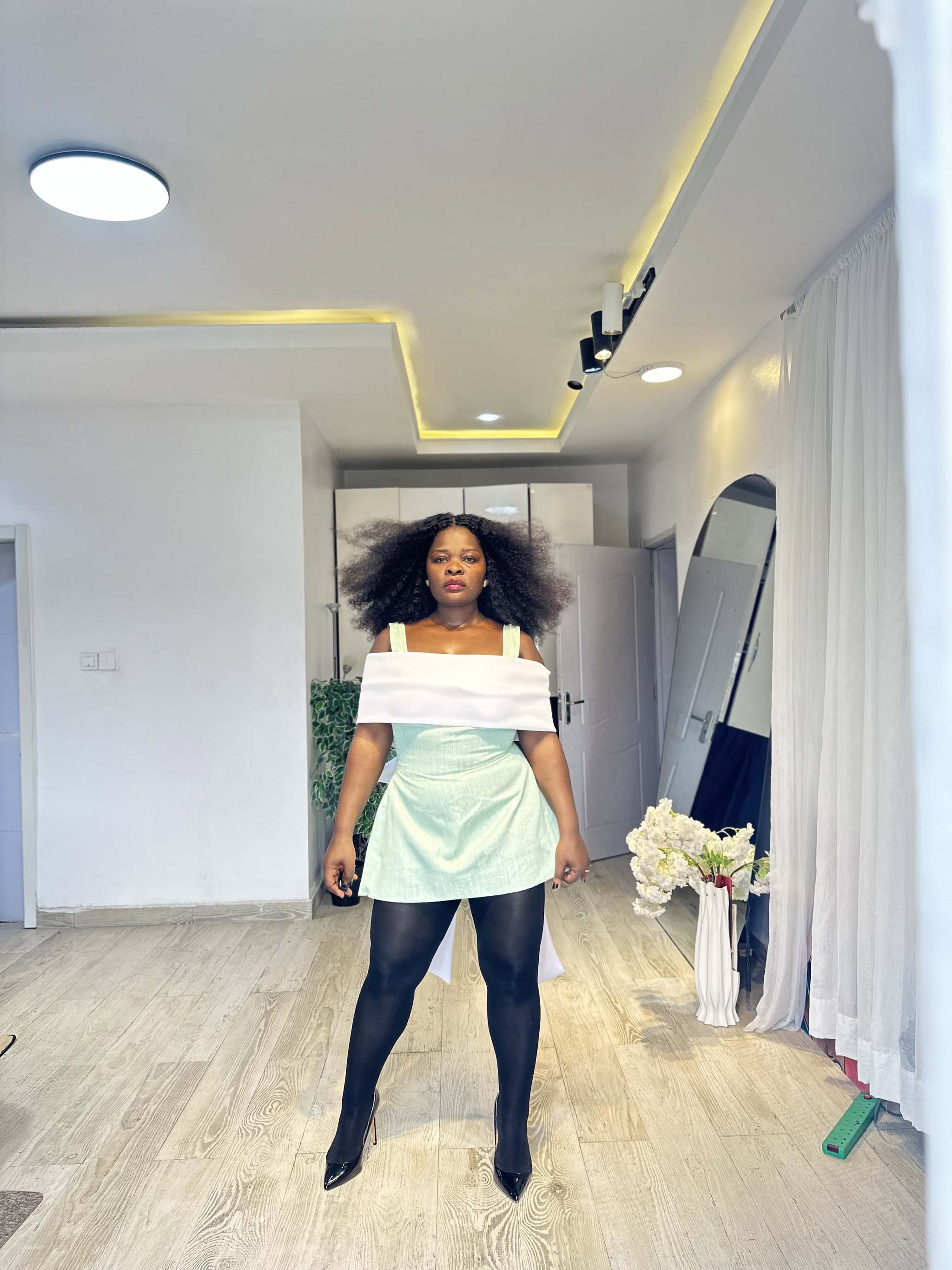 Mini bow dress in mint and white bow _0