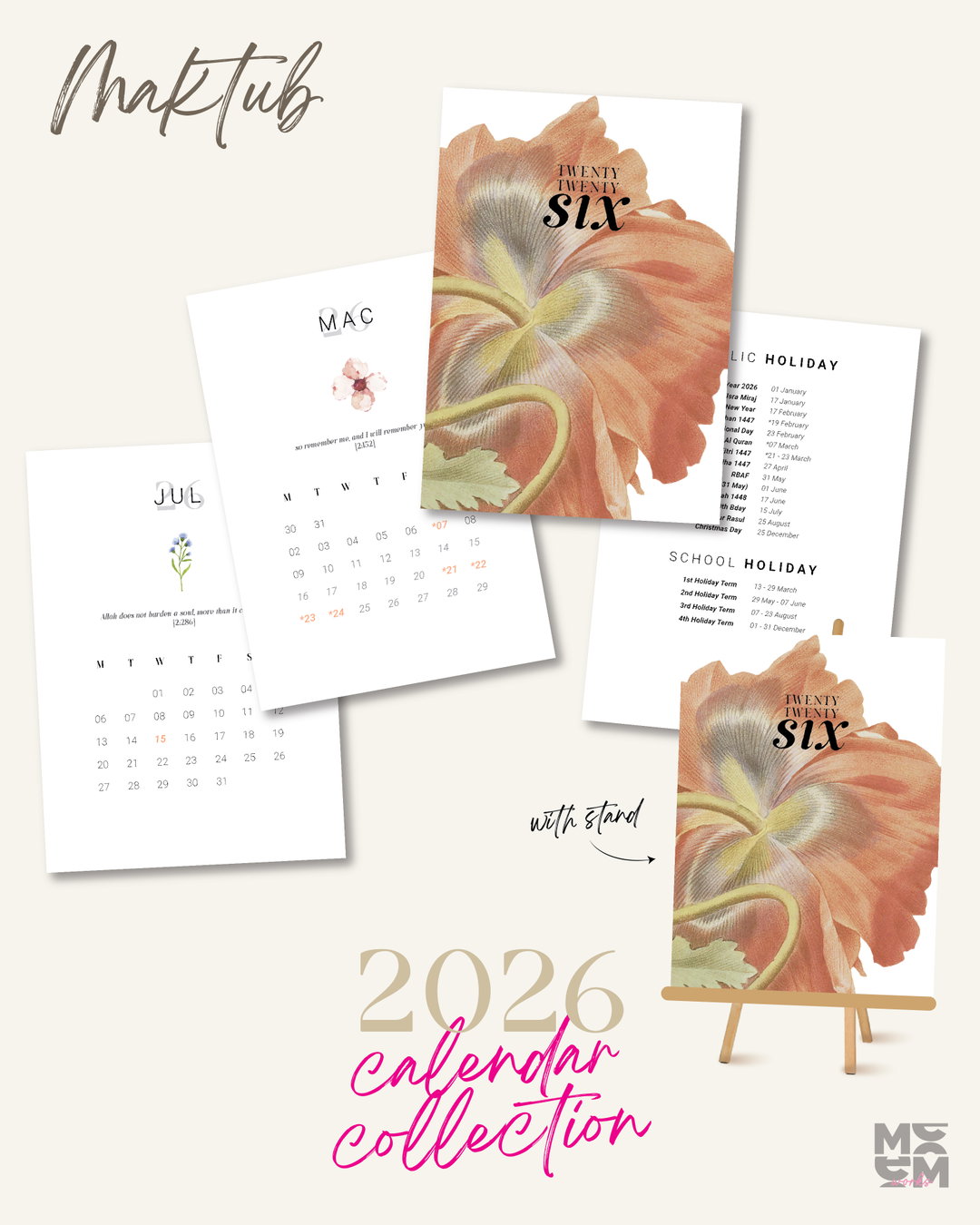 Calendar with Easel