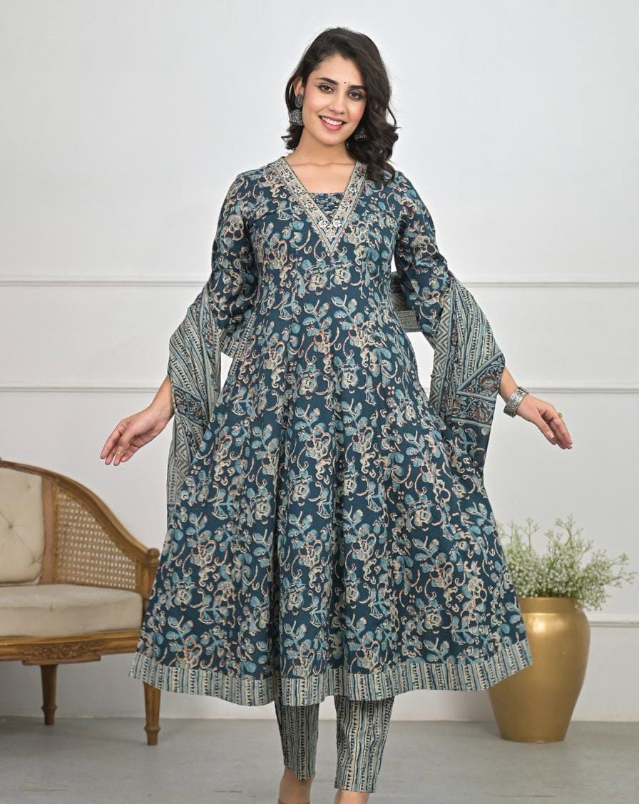 COTTON ANARKALI FULLSET