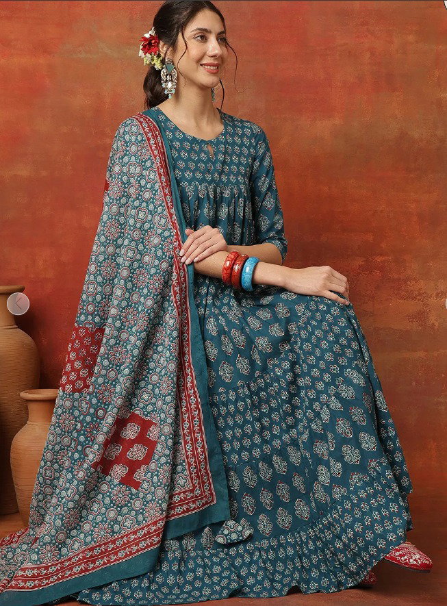 COTTON ANARKALI FULLSET