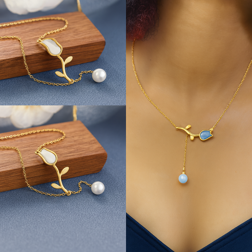 Elegant Flower Drop Necklace _0