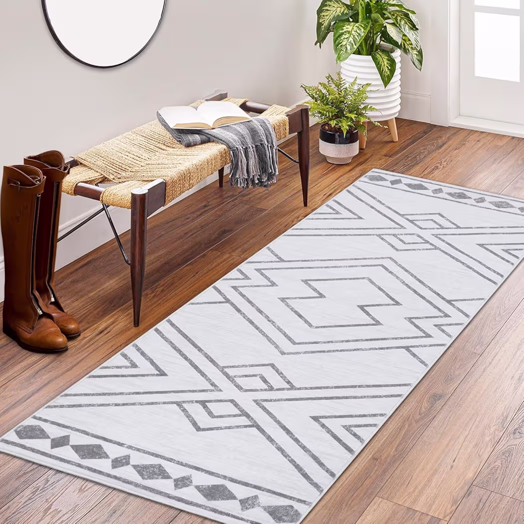 ✨ Modern 2×6 Runners✨️  White & Grey | Machine Washable | Non-Slip | High Traffic Ready _0