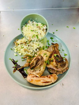 Codornizes com Carne c/ Arroz de Cogumelos