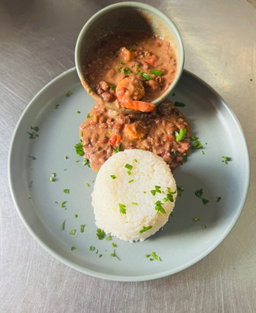 Feijão Nhemba c/ Camarao e Coco e Arroz Branco