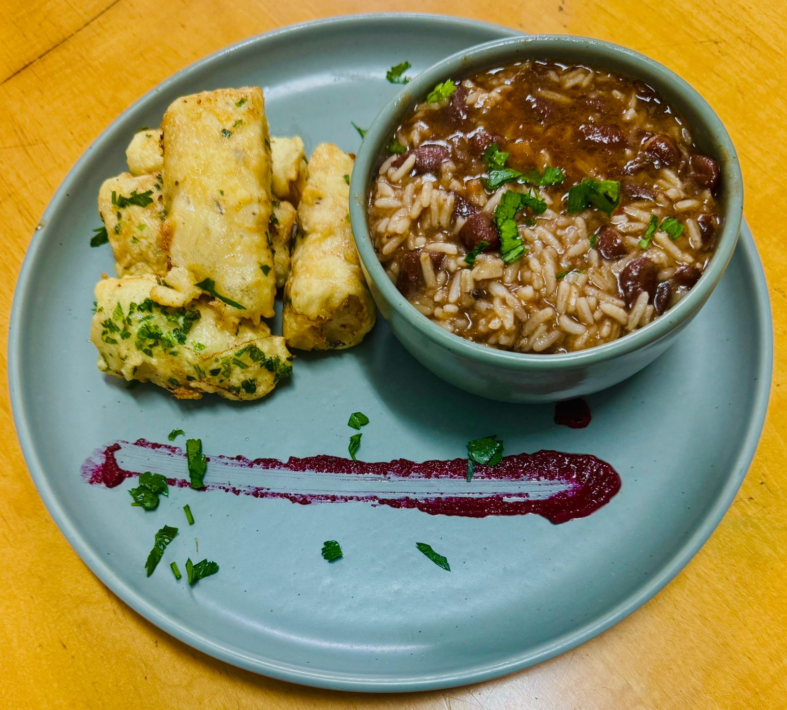 Filete de Peixe Panado c/ Arroz de Feijão