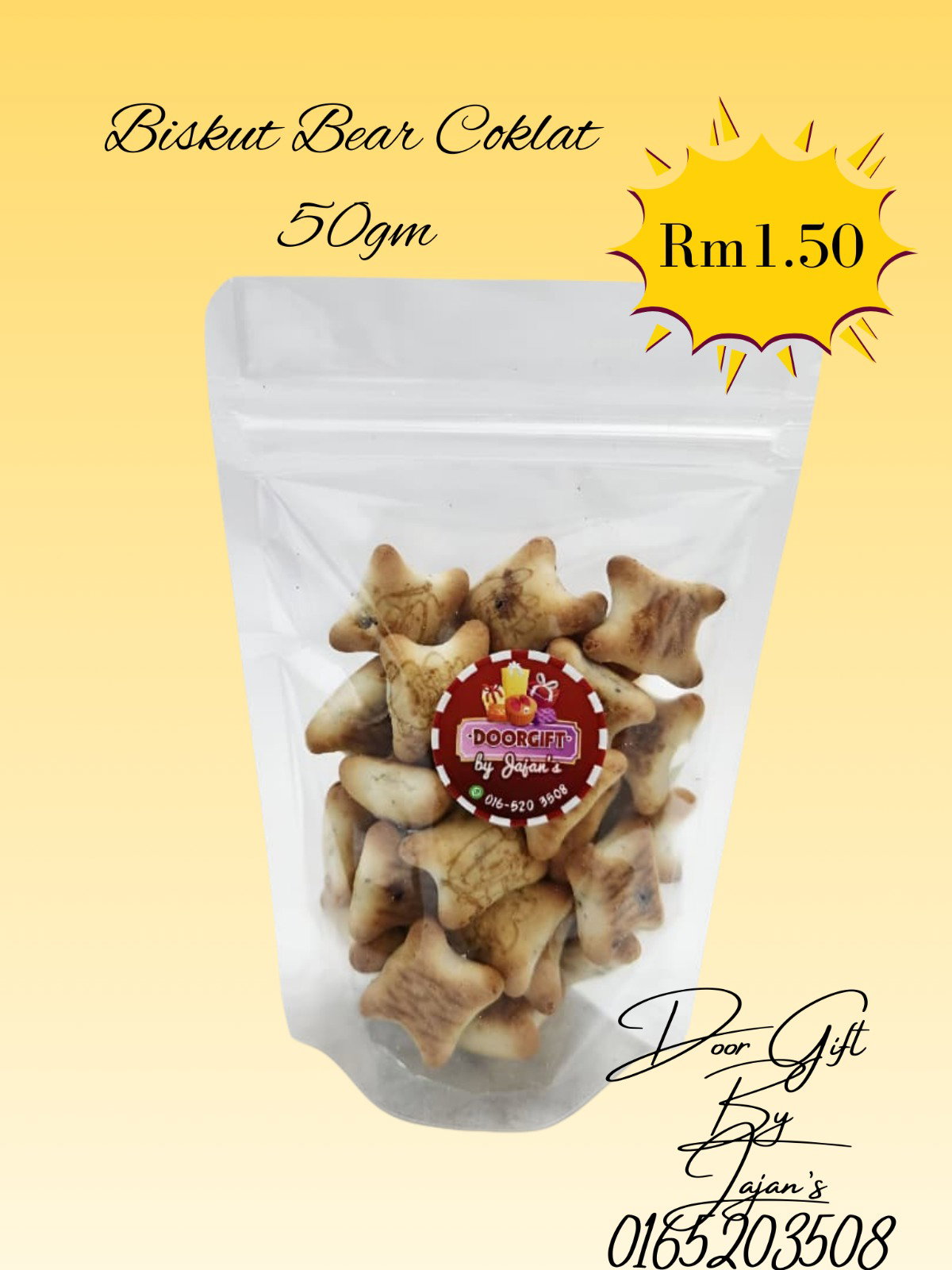 Door Gift Zipper bag Biskut Bear Chocolate 50gm _0