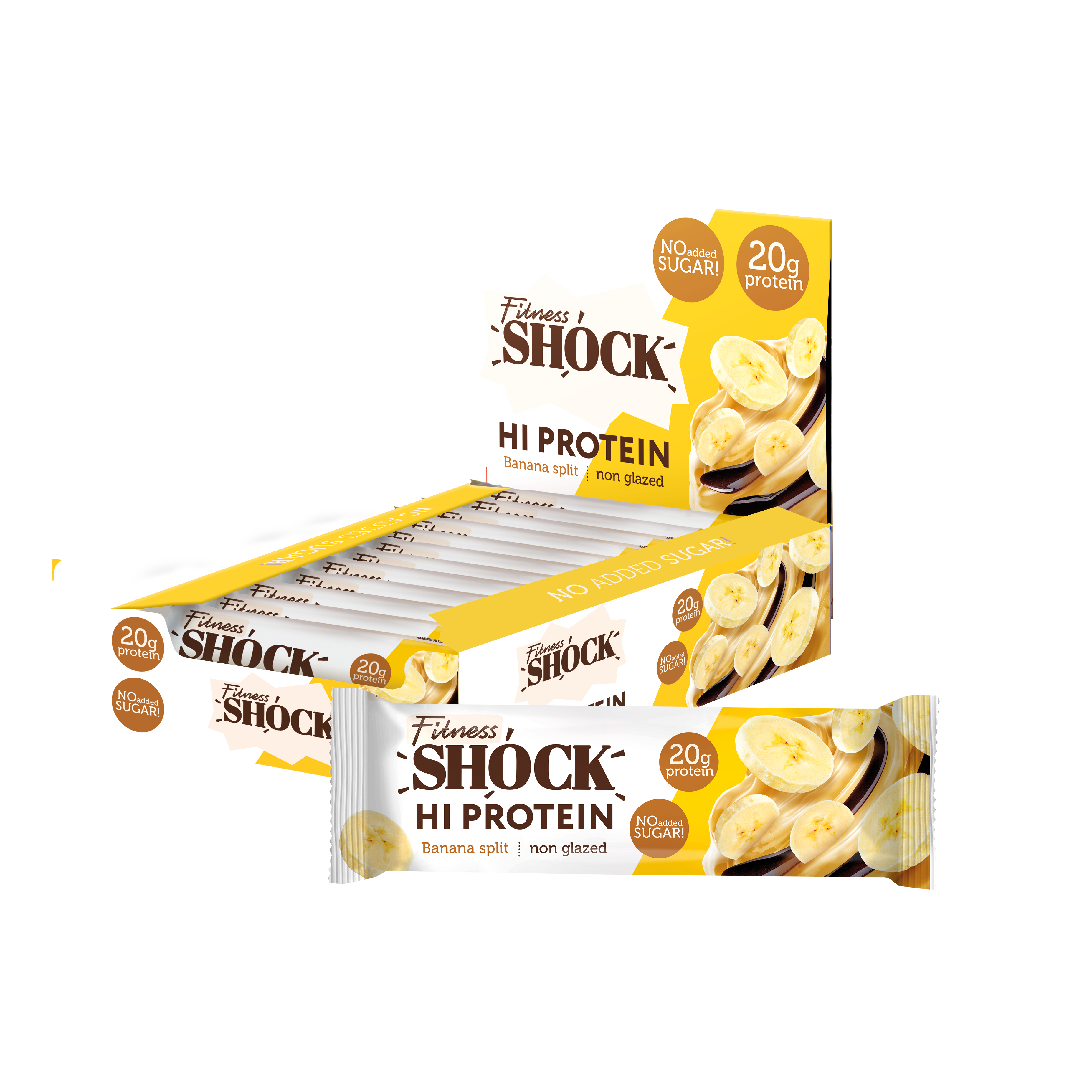 FitnesShock HI Protein Banana Desert, 1 box, (12 pieces) 