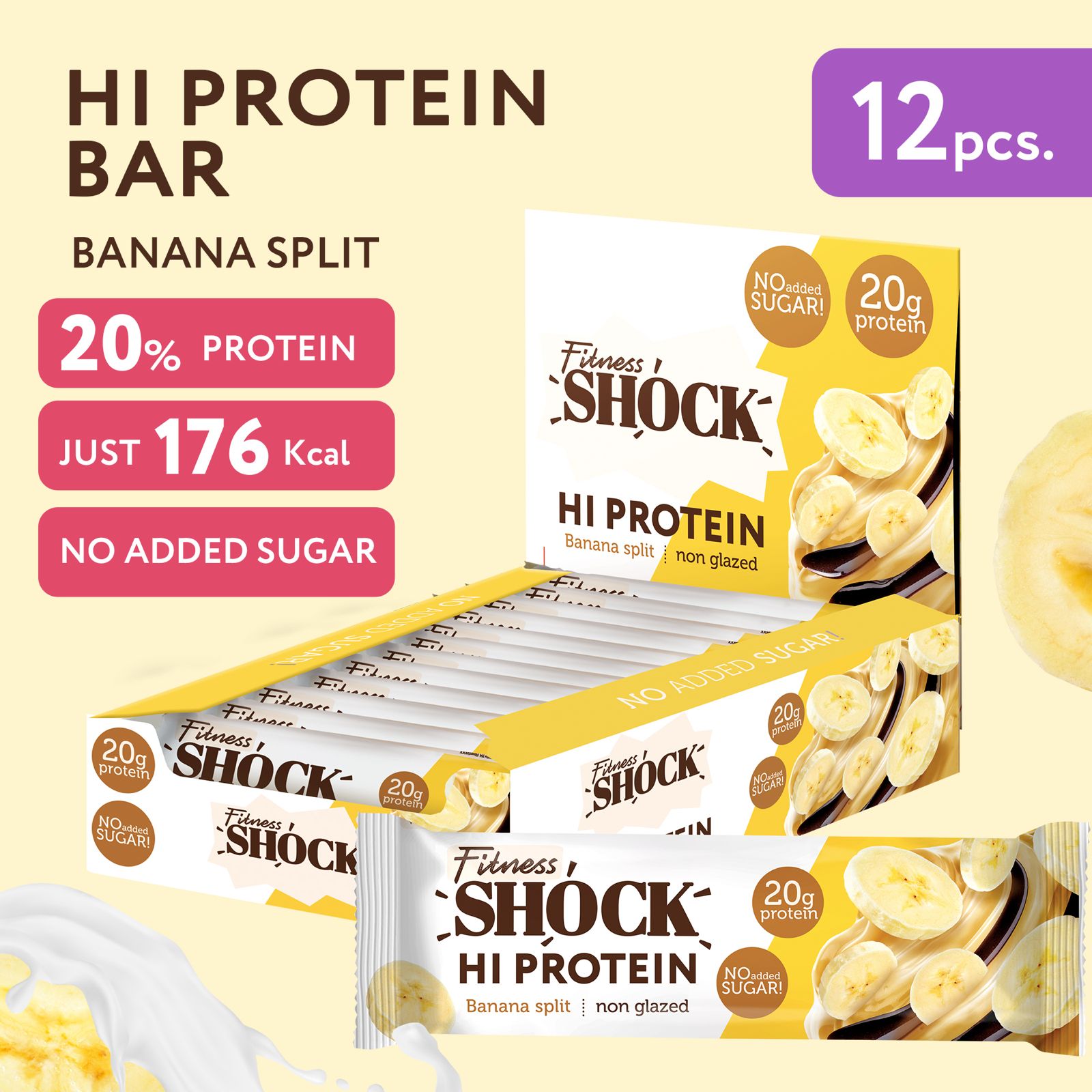 FitnesShock HI Protein Banana Desert, 1 box, (12 pieces) _3