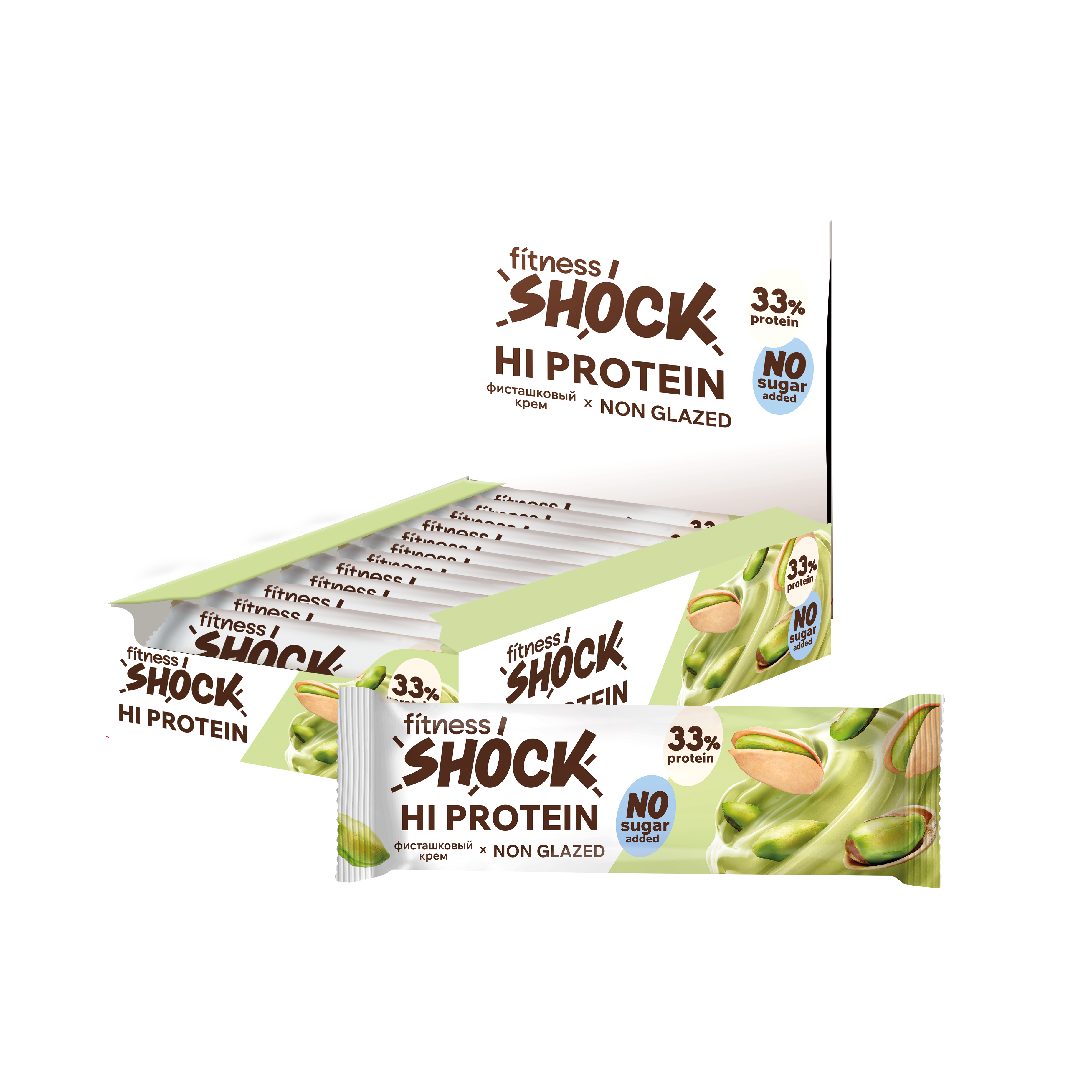 FitnesShock HI Protein Pistachio Dessert, 1 box (12 pieces) 